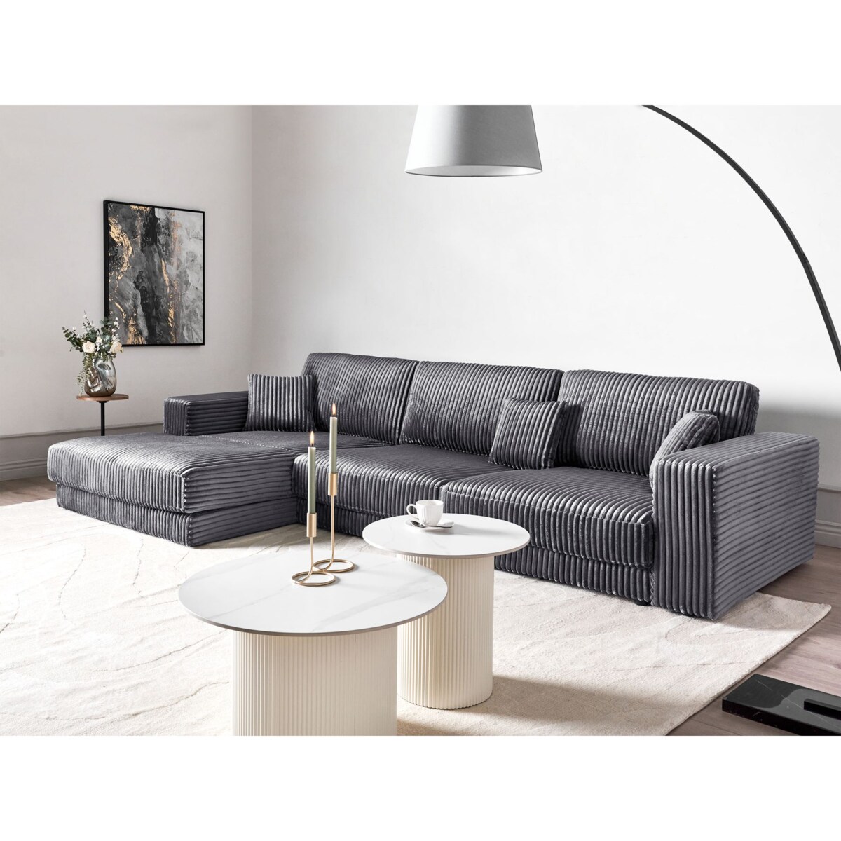 Narożnik 4-osobowy sztruksowy prawostronny ciemnoszary LOFOTEN