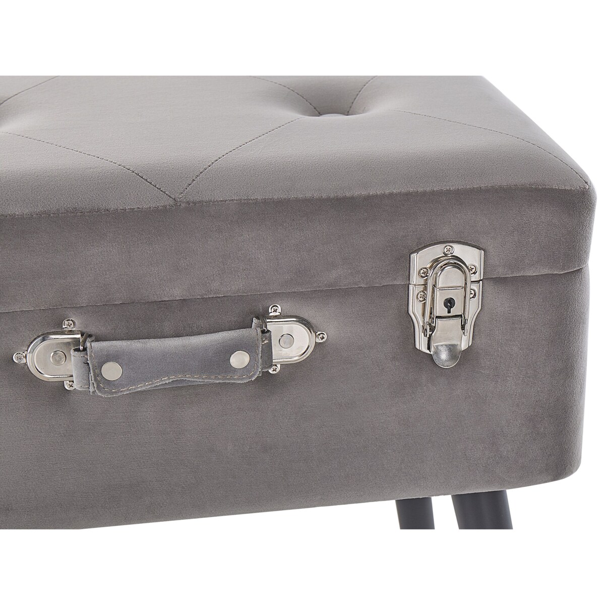 Stołek ze schowkiem welurowy szary MALLARD