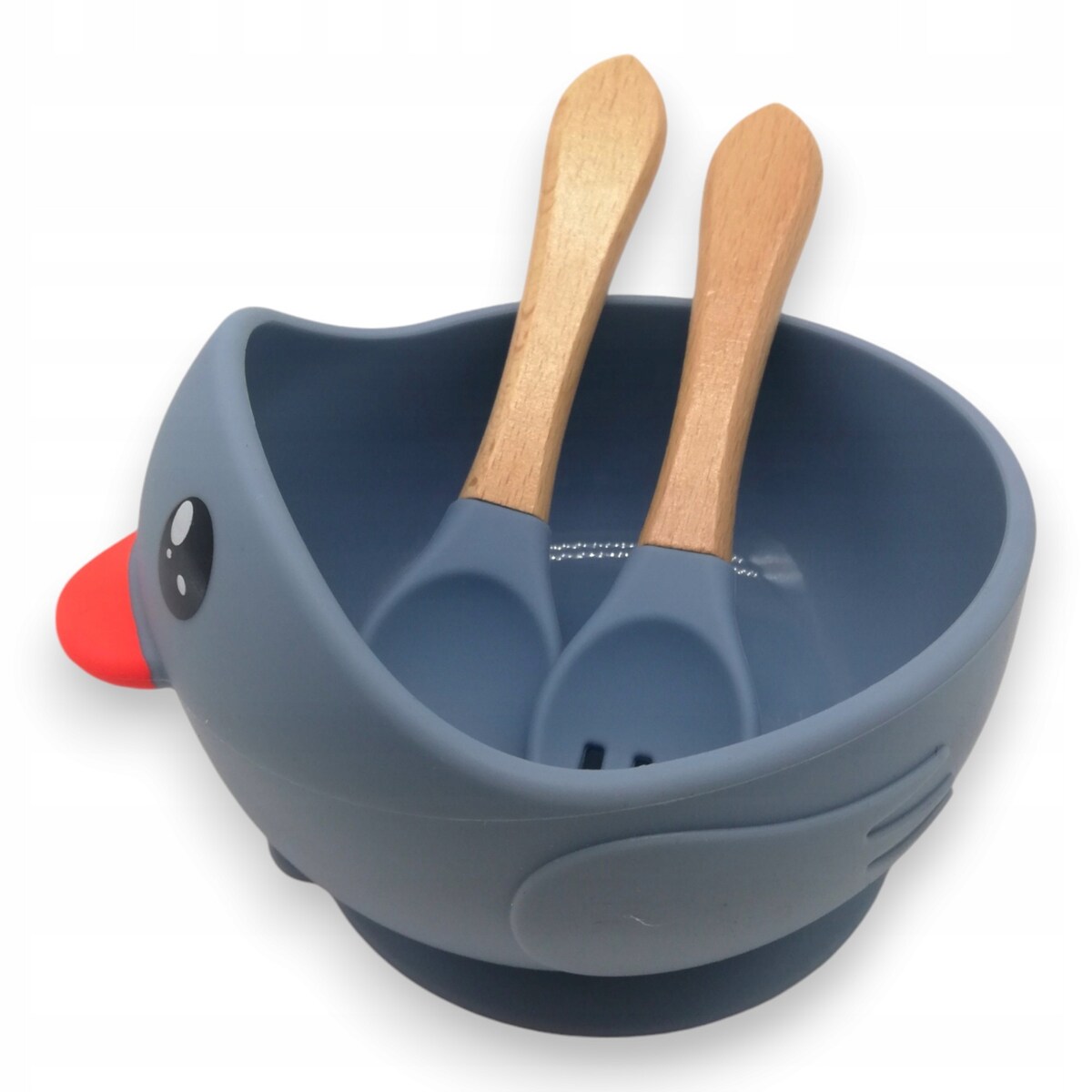 Miseczka z przyssawką silikonowa dla dziecka na przekąski łyżka widelec BLW