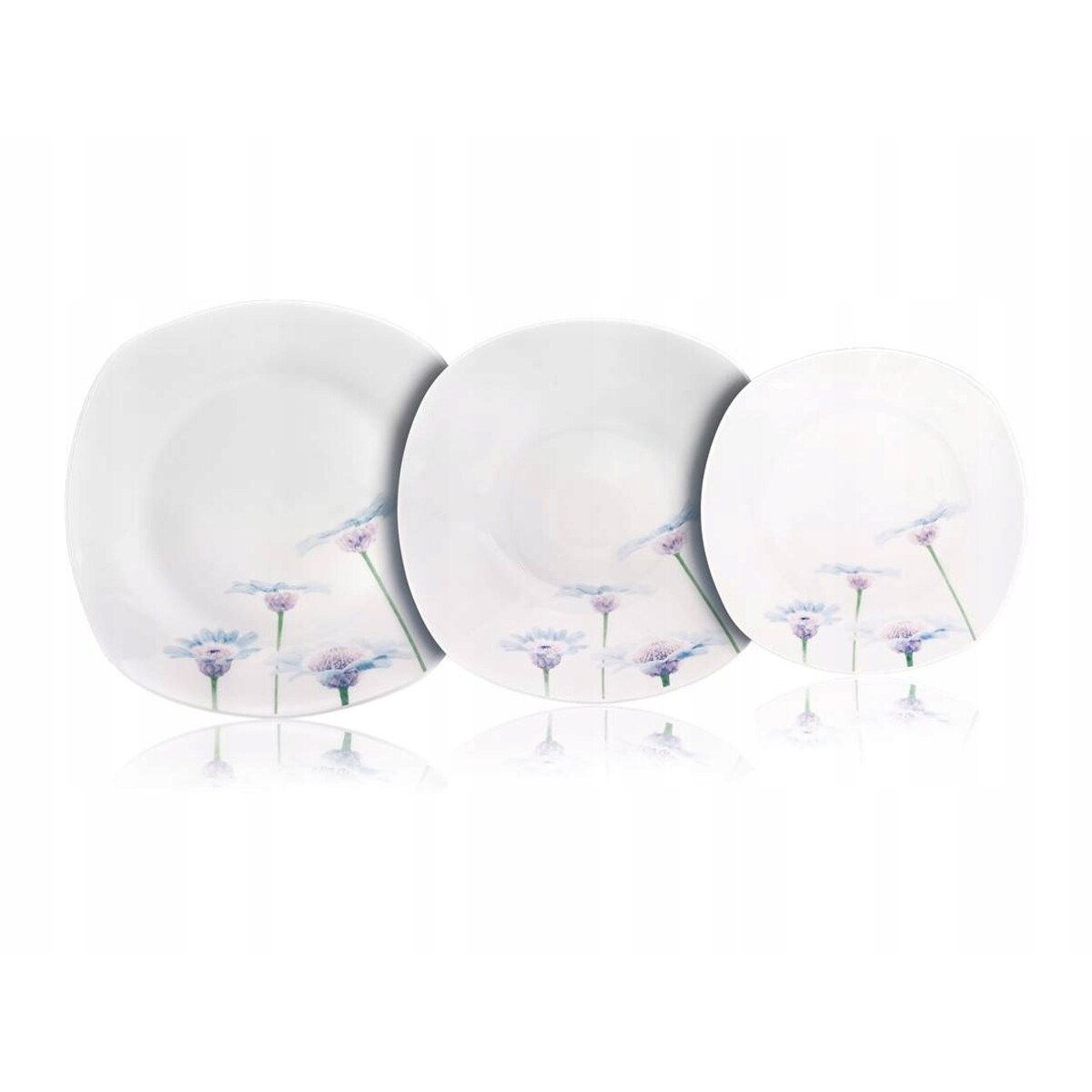 KOMPLET OBIADOWY 6 osób KWIATY talerze BANQUET kwadratowe HABRY jadalnia