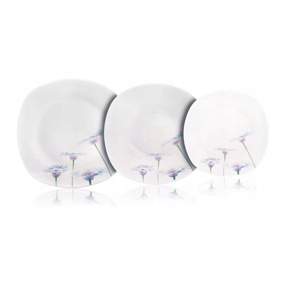 KOMPLET OBIADOWY 6 osób KWIATY talerze BANQUET kwadratowe HABRY jadalnia