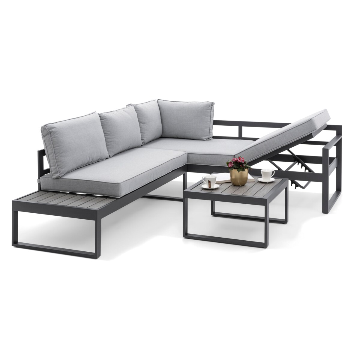 MEBLE OGRODOWE ALUMINIOWE NAROŻNIK NICEA SZARA LEWA