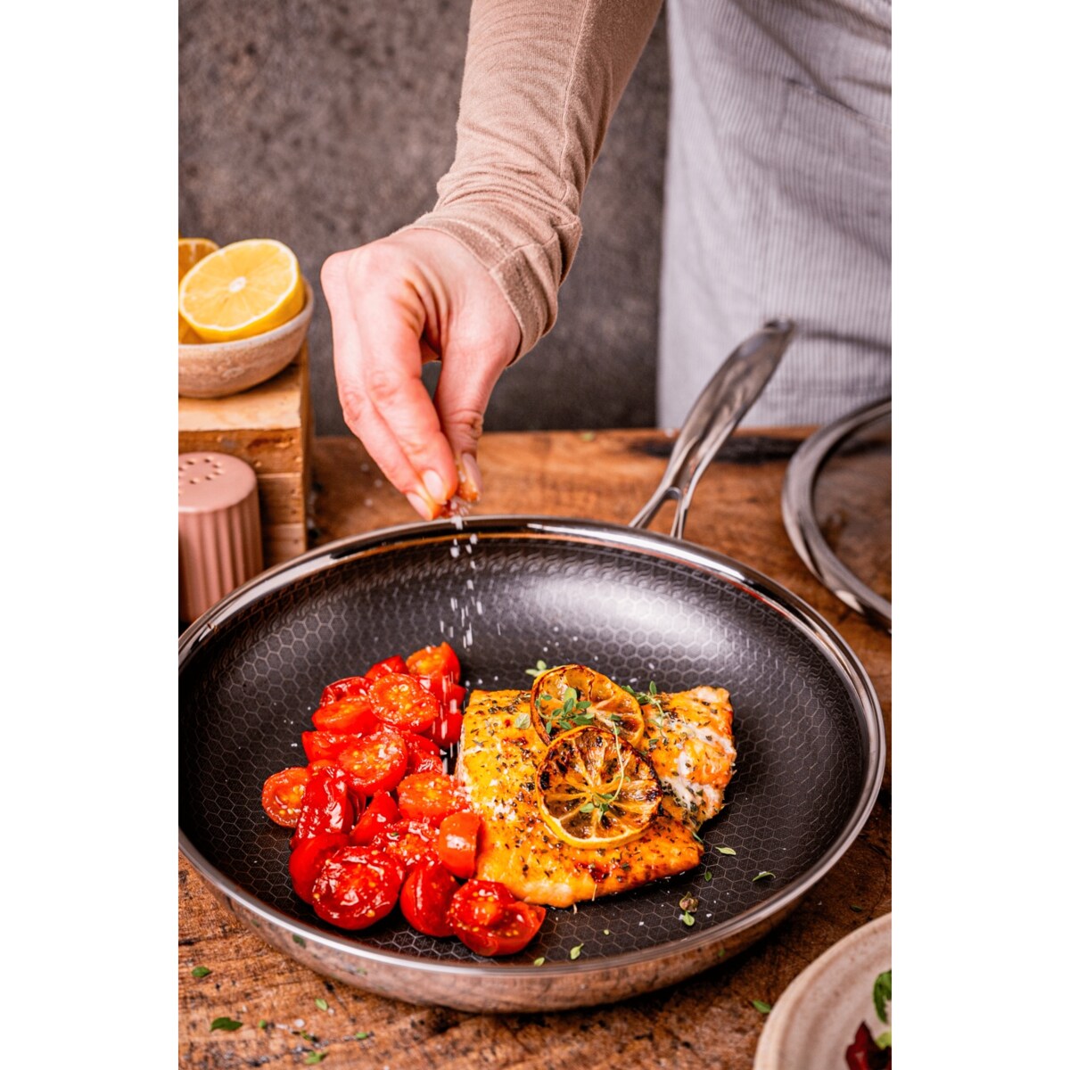 Profesjonalna patelnia ceramiczna Kanso 28 cm z pokrywką Plaster miodu Na indukcje Na gaz Nierdzewna