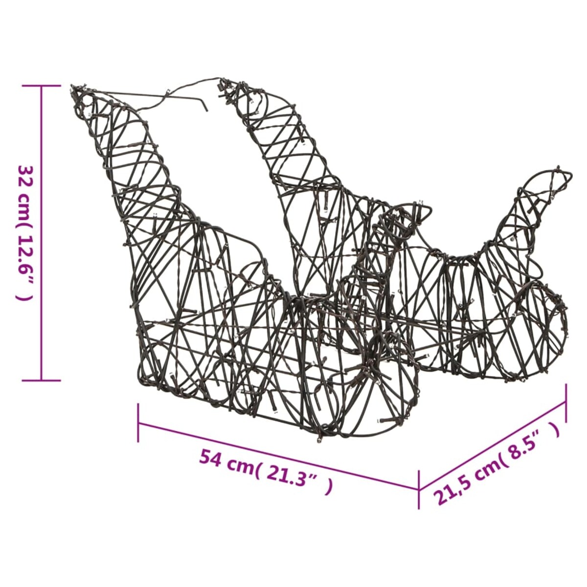 vidaXL Świąteczne renifery z saniami, 160 ciepłych białych LED, rattan
