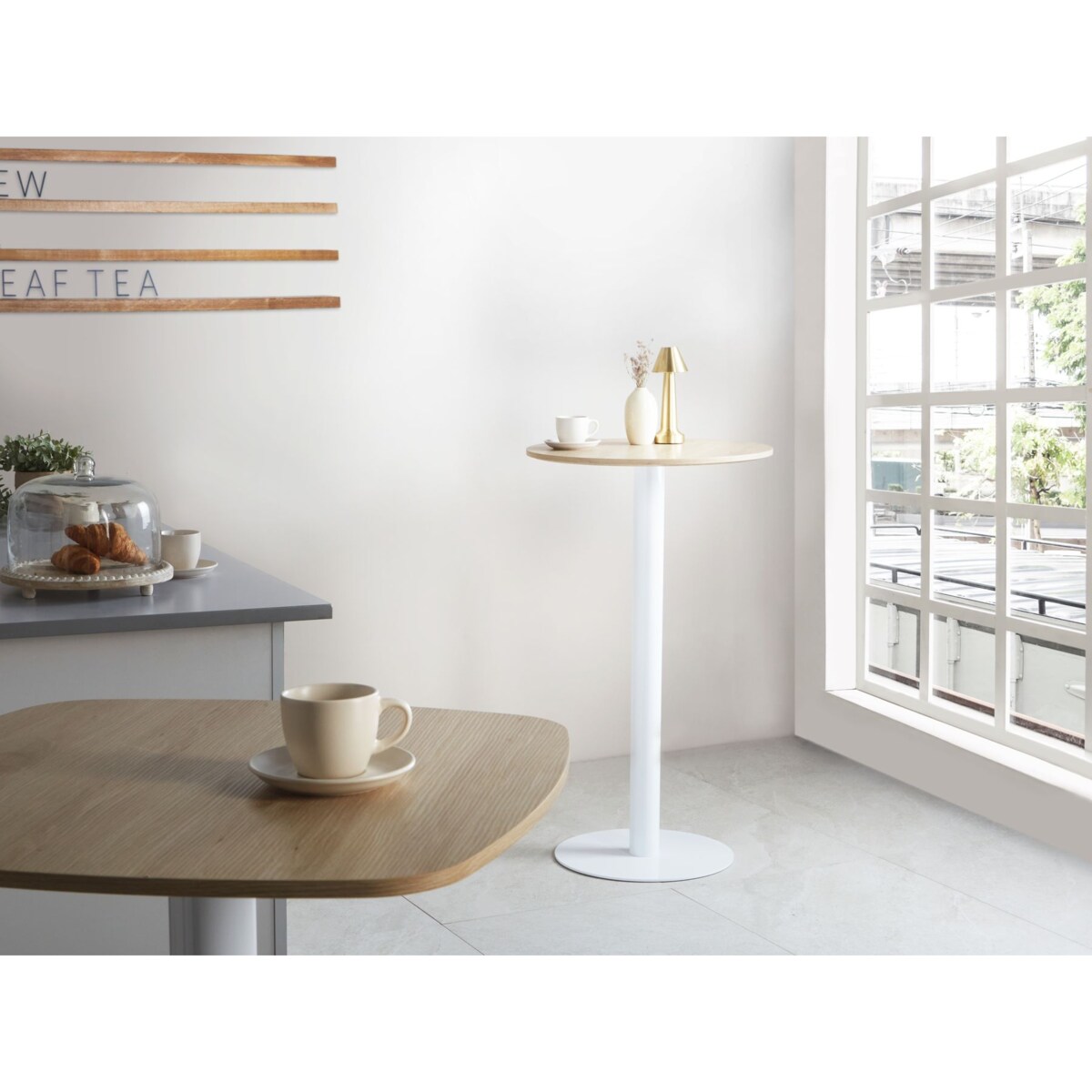 Stół barowy MORELLA Jasny brąz/ biały 60 cm