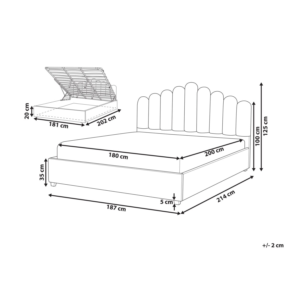 Łóżko z pojemnikiem welurowe 180 x 200 cm złamana biel VINCENNES