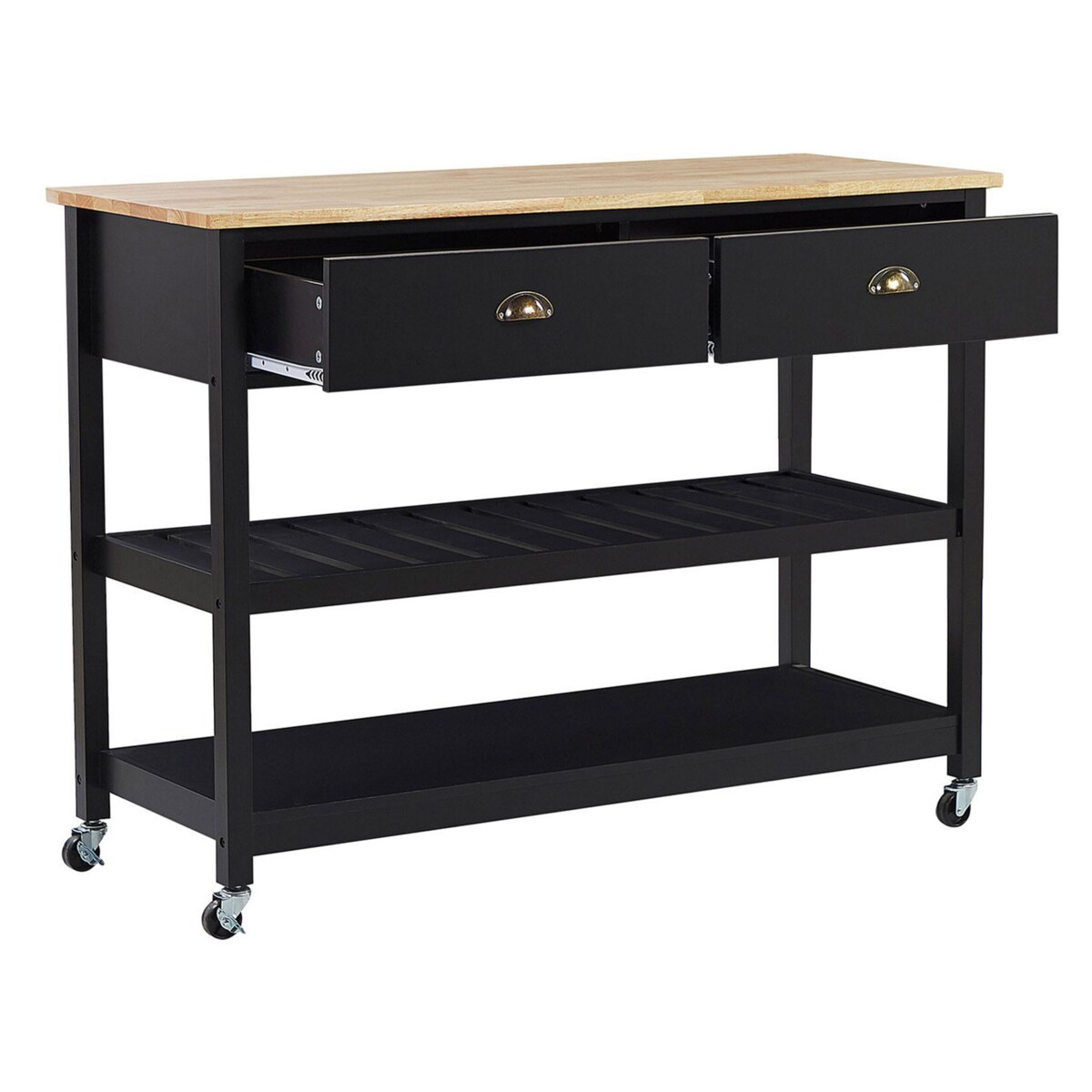 Drewniany wózek kuchenny 2 szuflady czarny NAVARINO