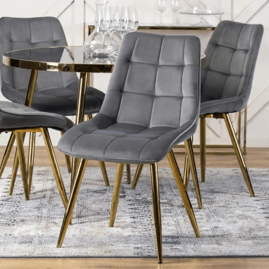 Krzesło Tapicerowane Welurowe Kuchenne Do Jadalni Kuchni Salonu Szary CARO