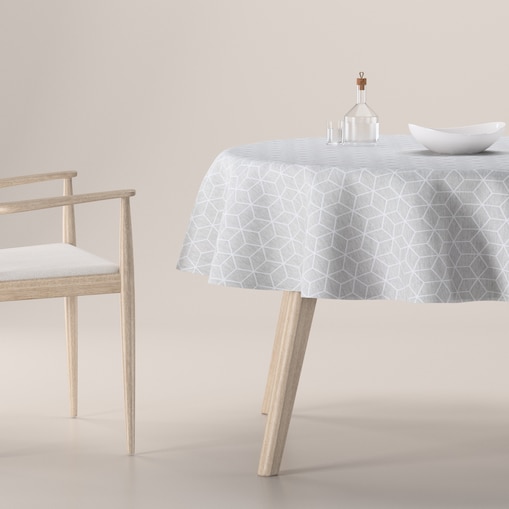 Obrus okrągły 130 x 130 cm wzór sześcianów na szarym tle