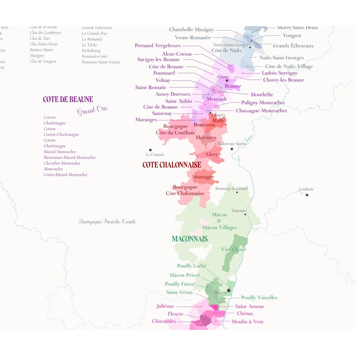 plakat BOURGOGNE i BEAUJOLAIS FRANCJA region winiarski 40x50cm