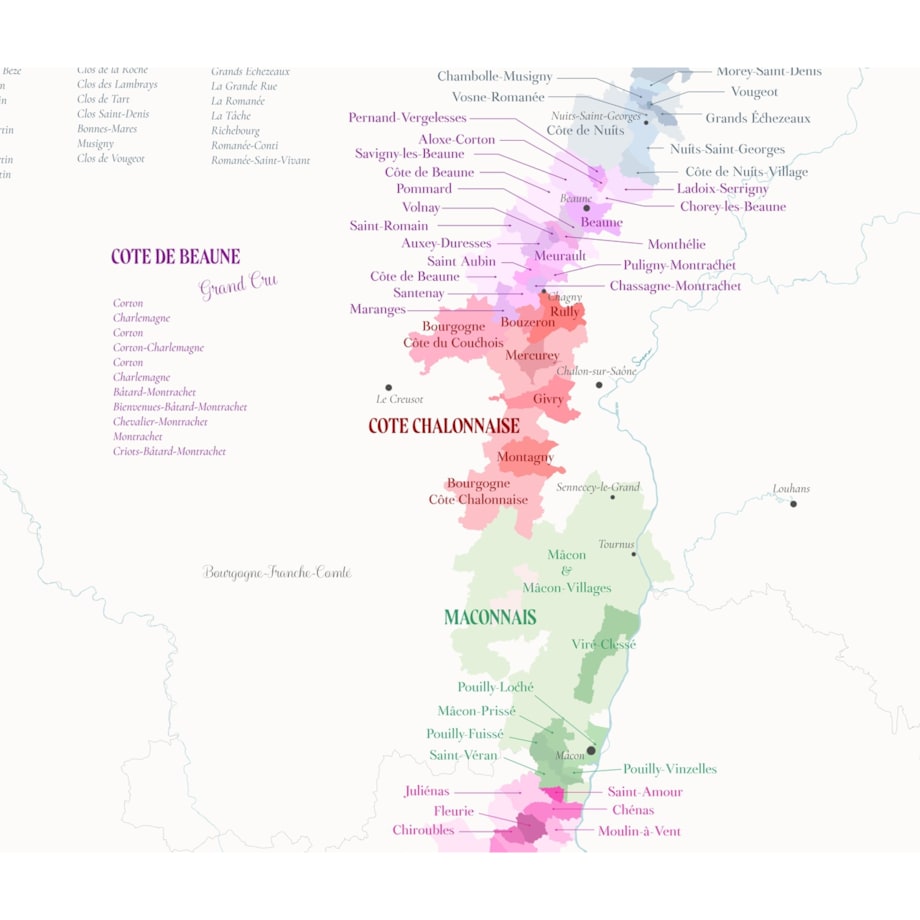 plakat BOURGOGNE i BEAUJOLAIS FRANCJA region winiarski 40x50cm