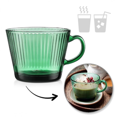 Filiżanka szklanka ryflowana duża butelkowa zieleń 380 ml 1szt SZK178
