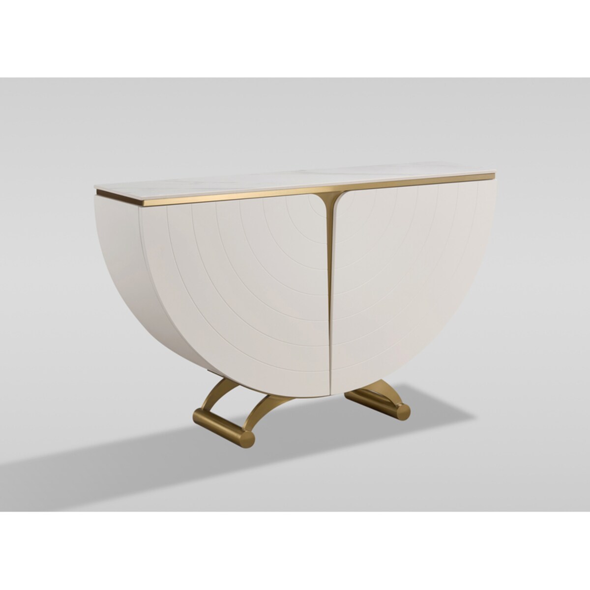 Biała konsola glamour półokrągła Vellora 140x35x86