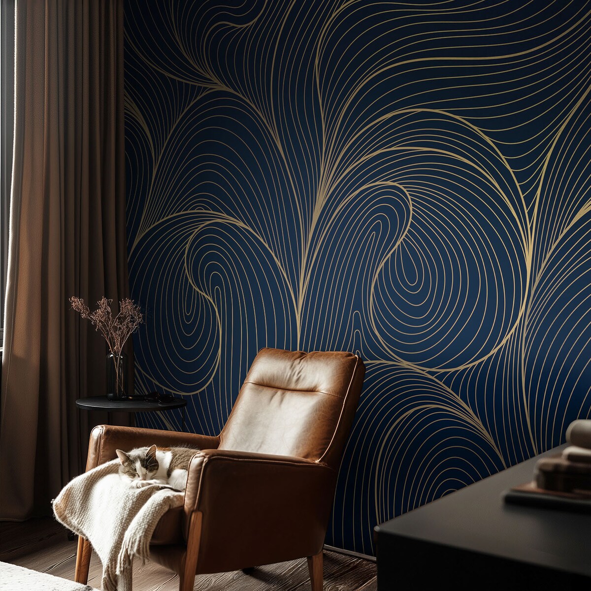 Fototapeta samoprzylepna 312x219 cm - Falisty motyw, tapeta ścienna granatowa