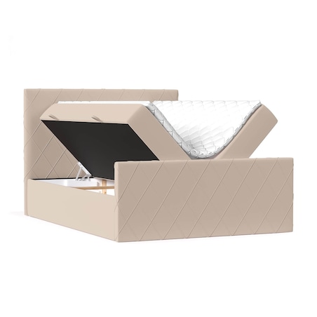 Łóżko kontynentalne PLATINE 160x200 z pojemnikiem, Jasny Beż, tkanina Magic Velvet 2282