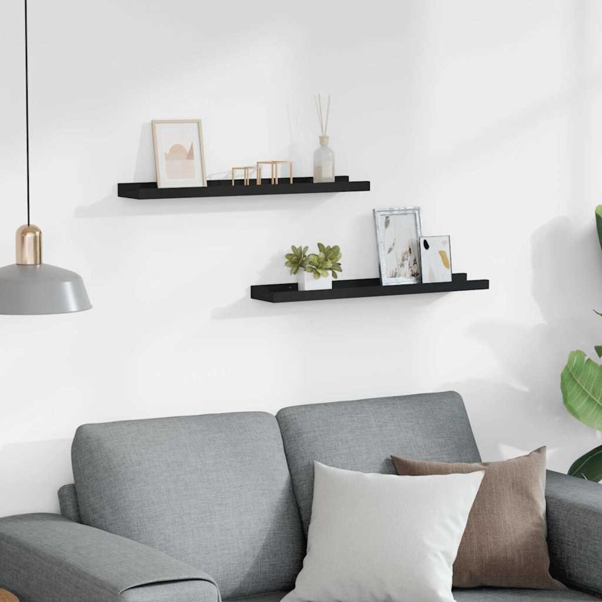 vidaXL Półki ścienne na zdjęcia, 2 szt., czarne, 60x9x3 cm, MDF