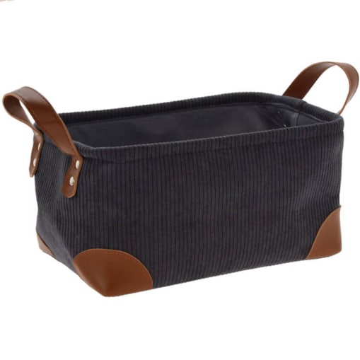 Koszyk do przechowywania, sztruks z uchwytami, 30 x 20 x 15 cm