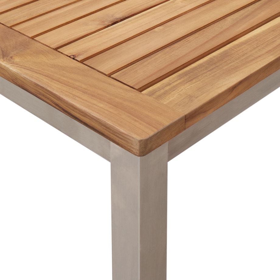 Zestaw do jadalni vidaXL 5 częściowy z litego drewna tekowego, Stół do jadalni na zewnątrz vidaXL 150x90x75 cm z litego drewna tekowego, Zestaw krzeseł ogrodowych vidaXL 4 sztuki z litego drewna tekowego i metalu