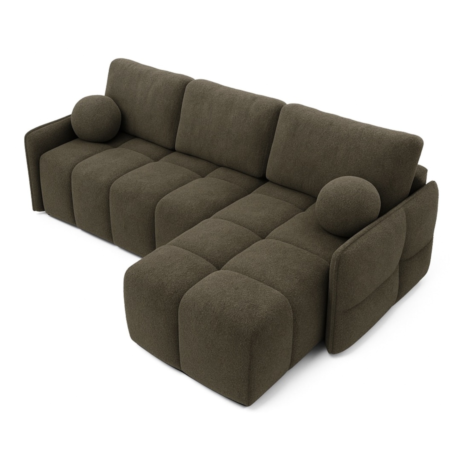 Narożnik MONO z funkcją spania i ozdobnymi poduszkami prawy, kolor taupe