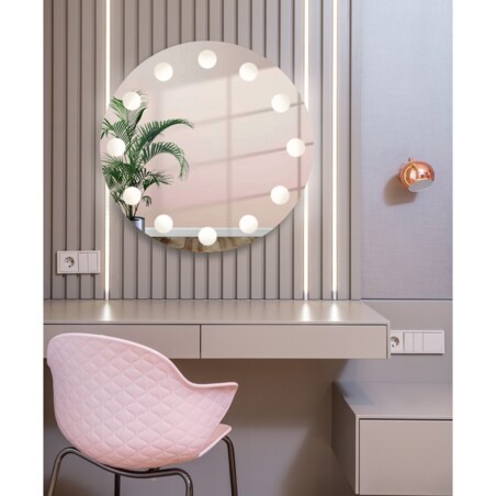 Okrągłe lustro do toaletki z podświetleniem LED - HOLLYWOOD