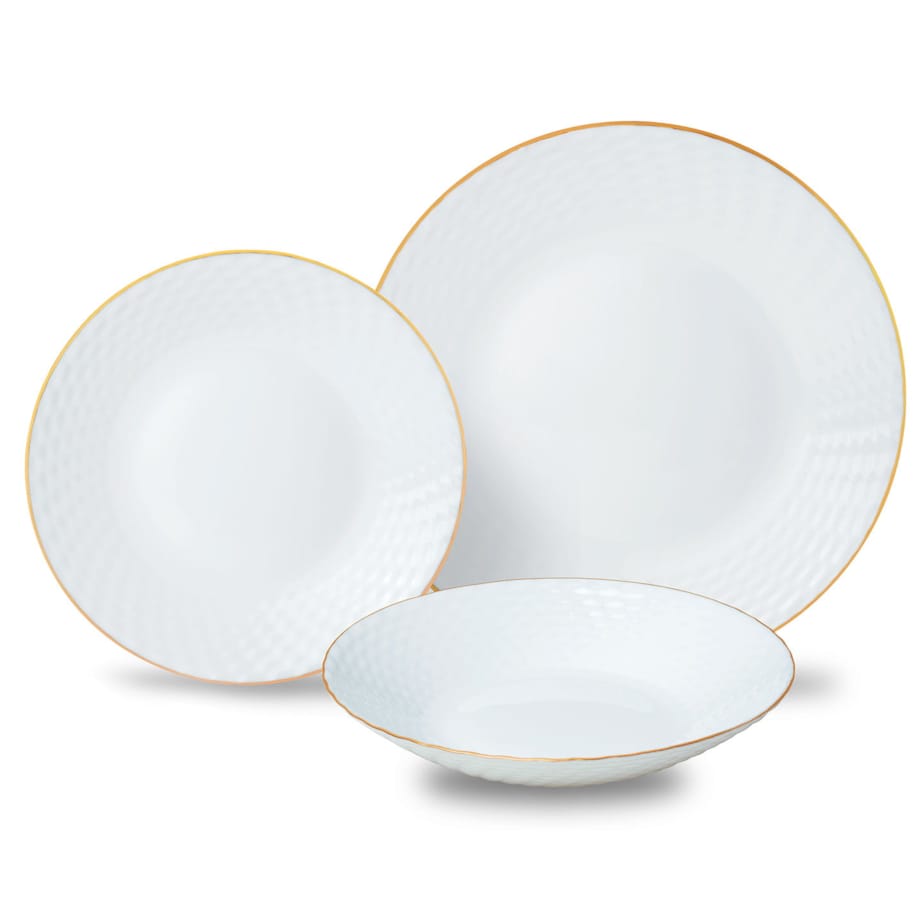 Zastawa stołowa Serwis Komplet talerzy 18 elementów na 6 osób złoty rant KINGHOFF