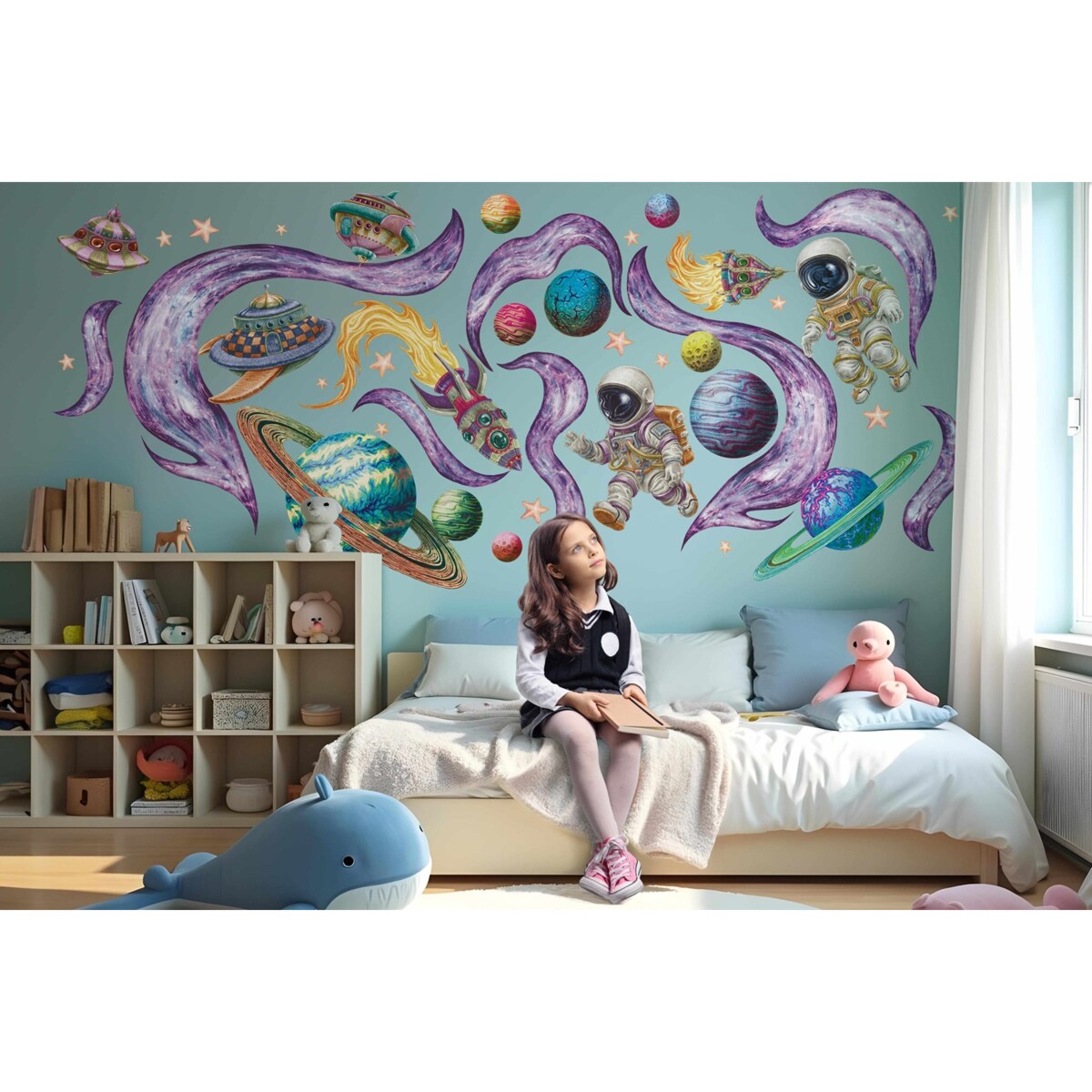 Zestaw naklejek na ścianę, Planety w kosmosie, 100cm
