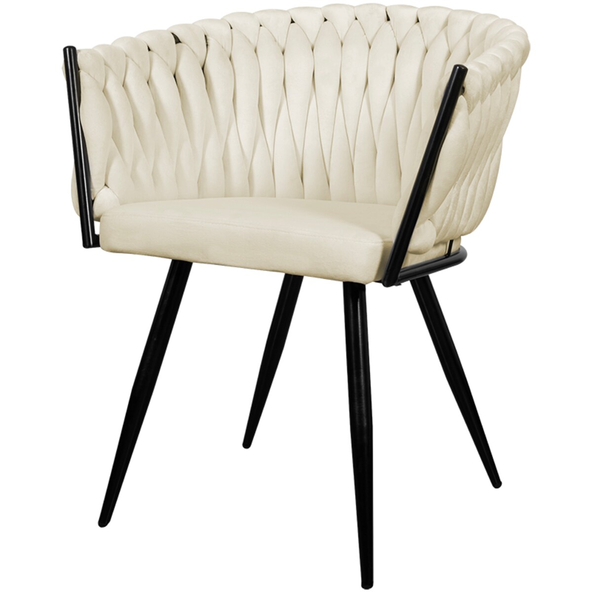 Krzesło tapicerowane do salonu glamour welurowe plecione beżowe