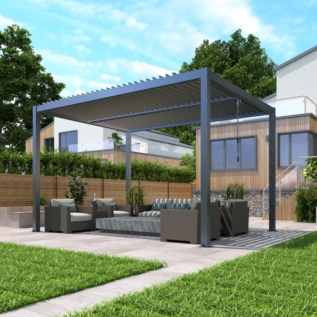 Pergola ogrodowa, tarasowa 4x4m Luxe aluminiowa LED antracytowa