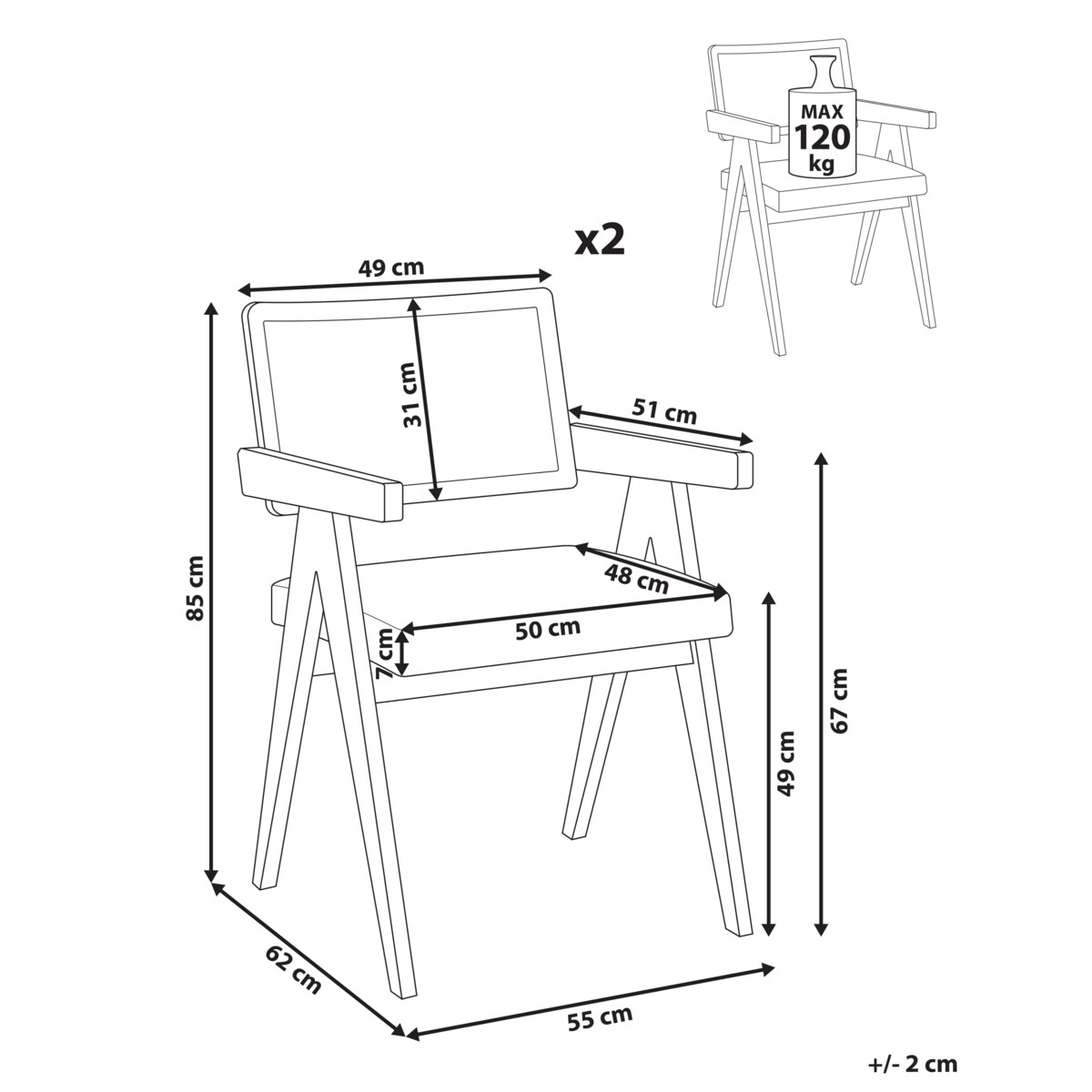Zestaw 2 krzeseł do jadalni AVA Drewno Jasny brąz/ beżowoszary
