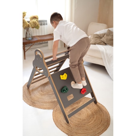 Drabinka Pikler ŚCIANKA WSPINACZKOWA + DUŻA zjeżdżalnia DRABINKA - szara