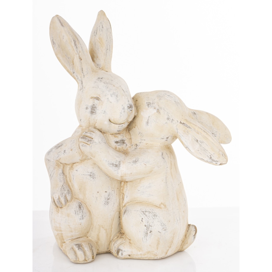 Dekoracja - beżowe cementowe króliki 24x19,5x10 cm ALBIA z synkiem