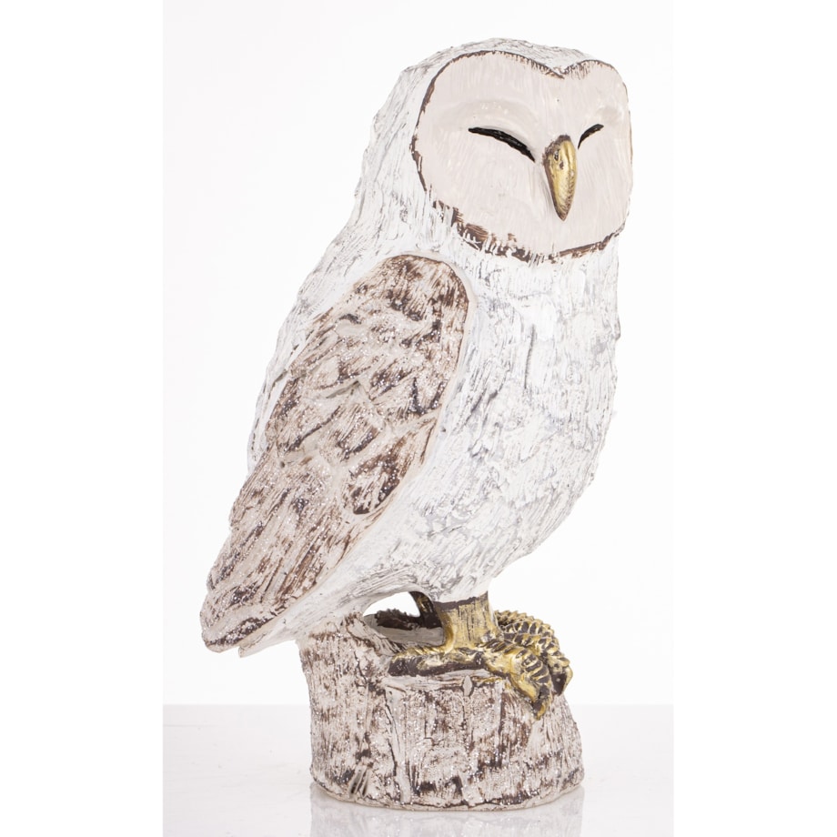 Dekoracja - biała sowa 18,5x9,5x10 cm UGLE small