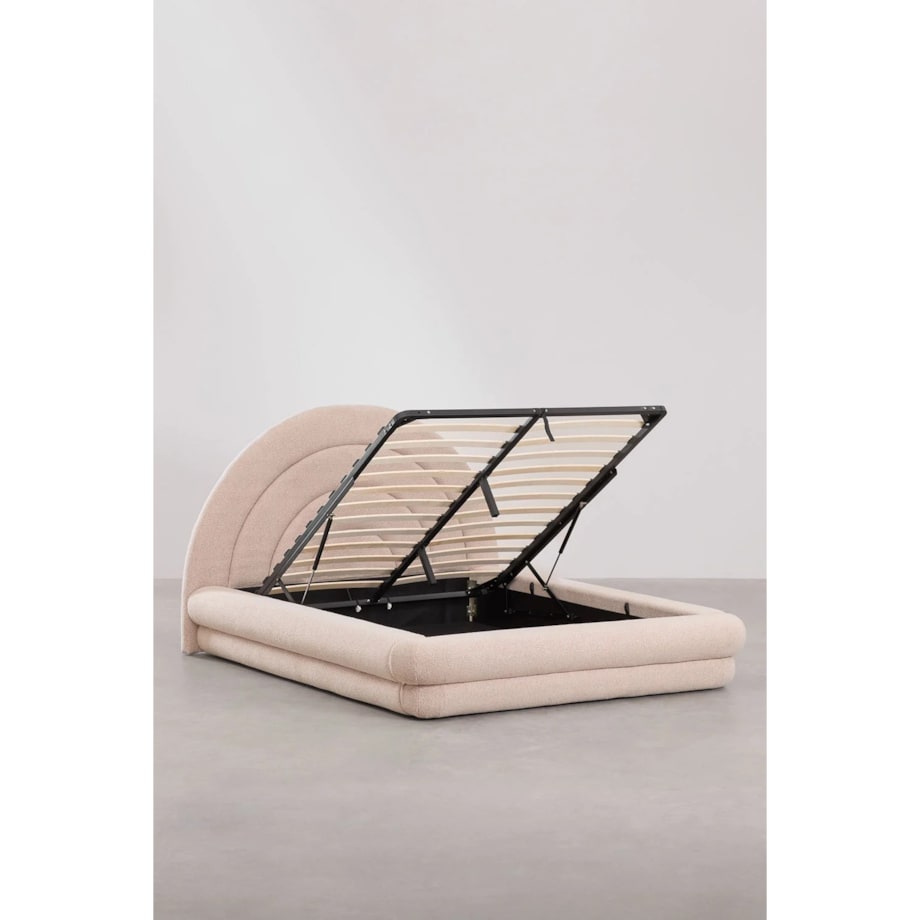 Łóżko z pojemnikiem na pościel, bouclé, blady róż Borzensi, 160x200 cm