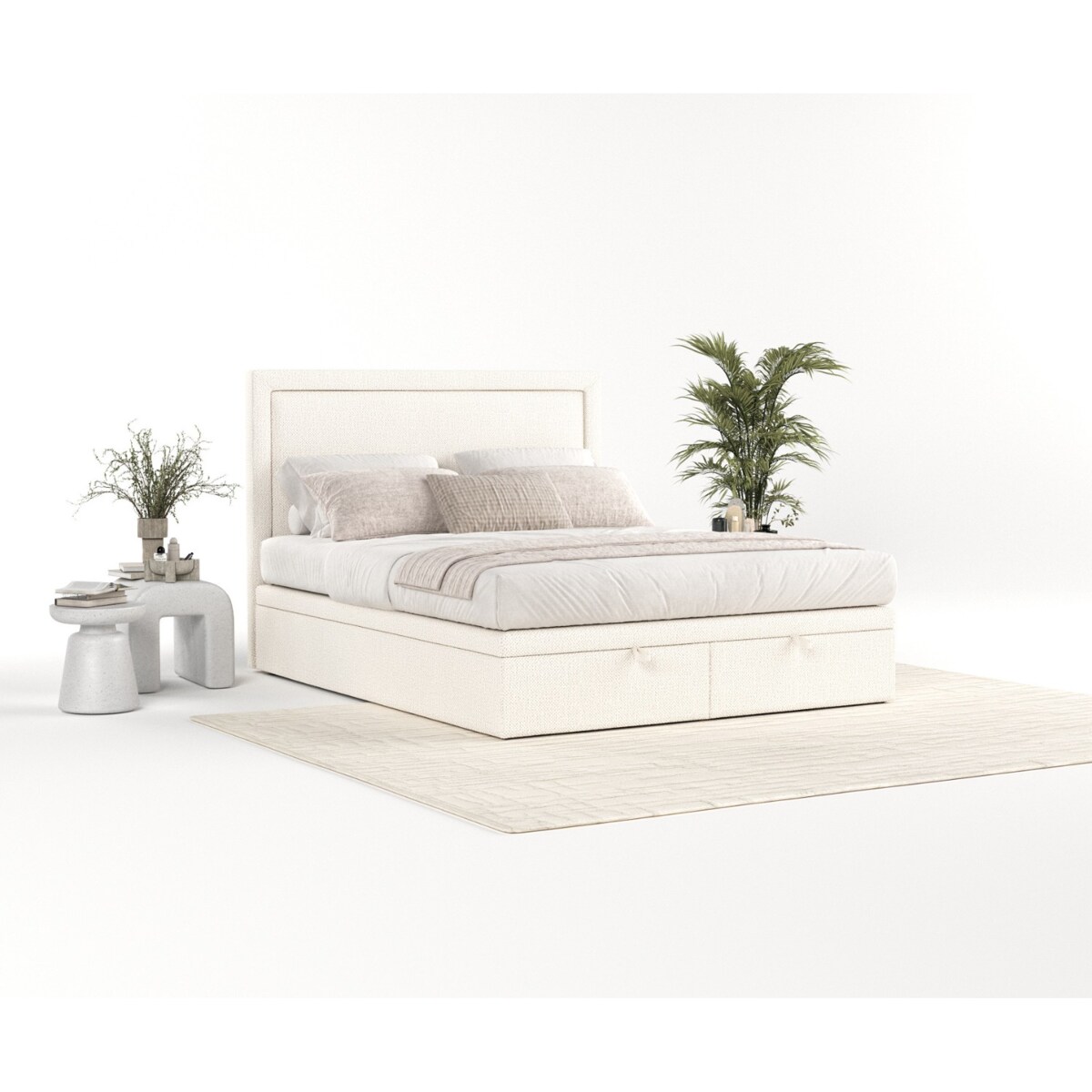Łóżko tapicerowane SALMA 140x200 z pojemnikiem, Kremowy, tkanina Alta 01