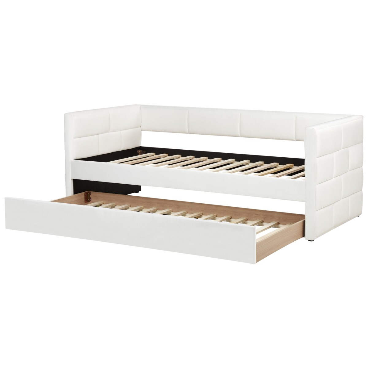 Łóżko wysuwane Welur CHAVONNE 90 x 200 cm Złamana biel