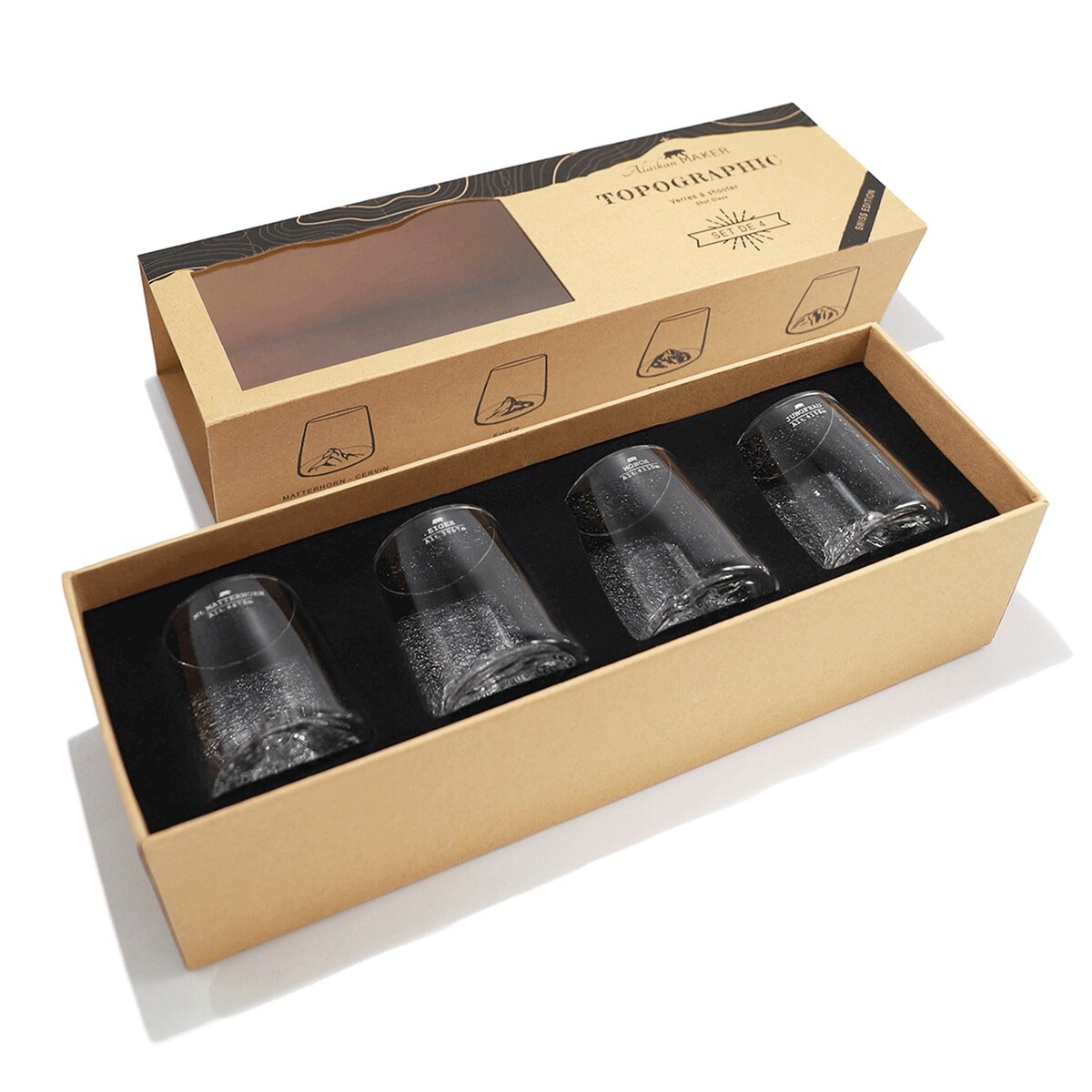 Zestaw 4 kieliszków - Topographic - Swiss Edition