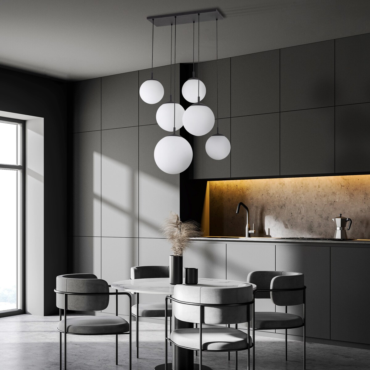 Lampa wisząca TK Lighting ESME WHITE 4793, 6xE27, regulowana, biało-czarna, nowoczesna do salonu i jadalni