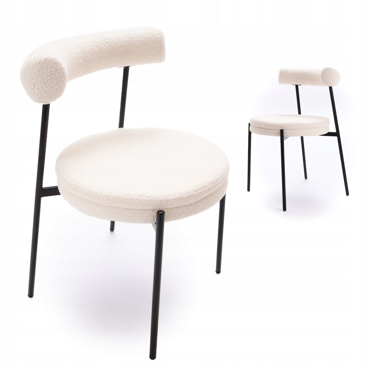 ZESTAW 2 SZTUK Krzesła VELO Biało-Czarne TEDDY Tapicerowane Nowoczesne