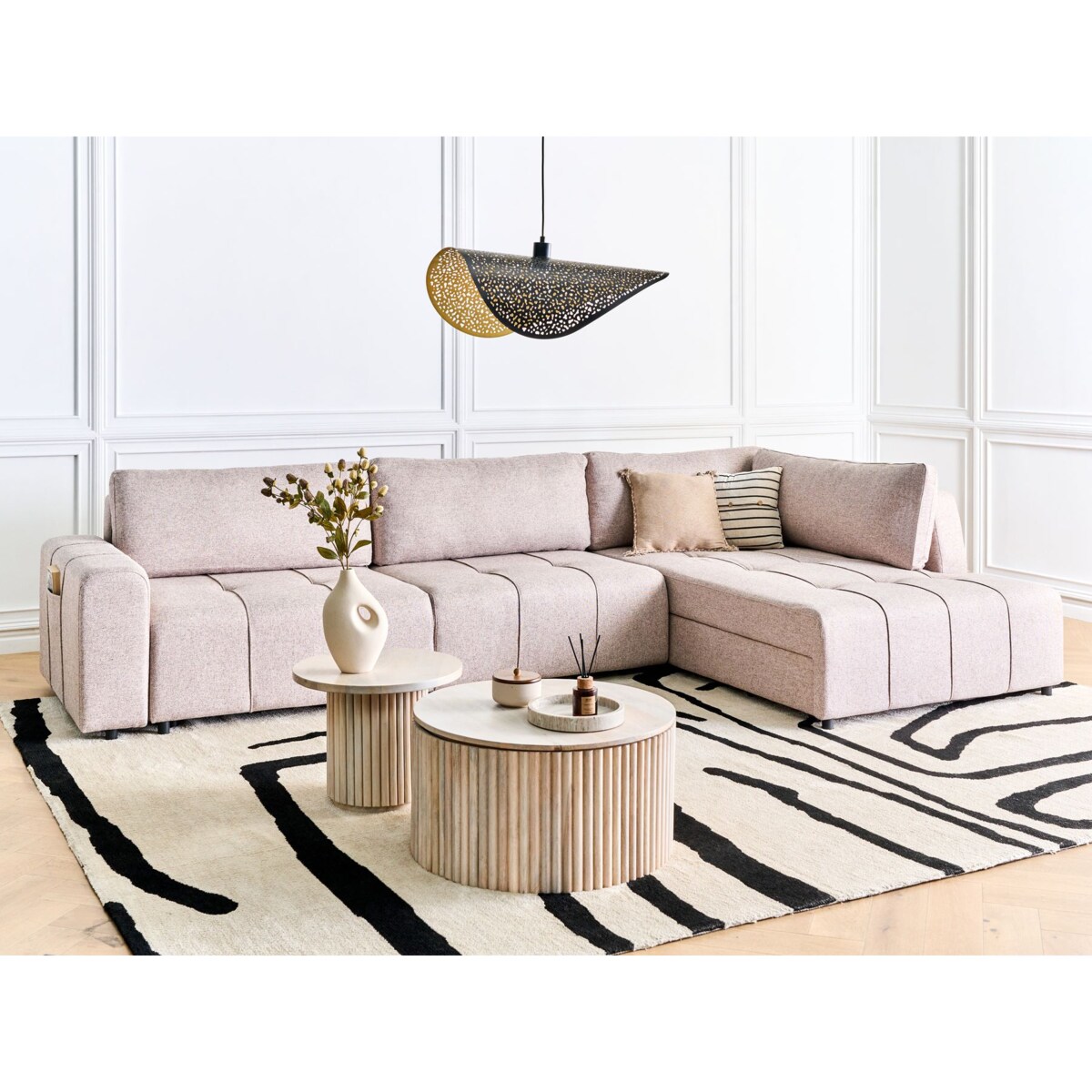 Sofa narożna lewostronna INNVIK Jasnobrązowy Tkanina Lewostronny