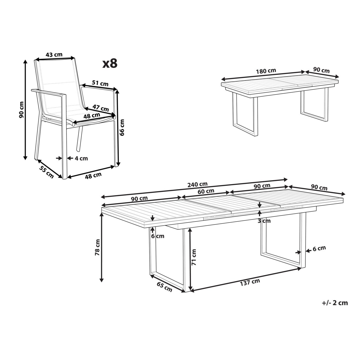 Zestaw ogrodowy stół rozkładany i 8 krzeseł biały VALCANETTO/BUSSETO