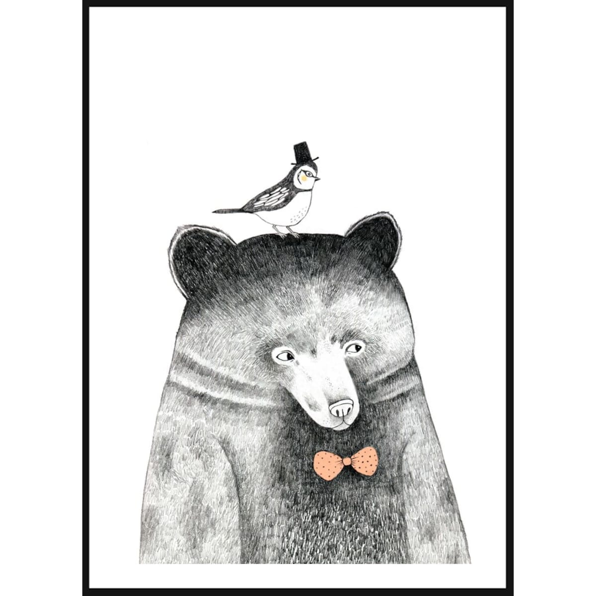 Poster Story, Plakat, Obraz - Niedźwiadek z Sikorką na Głowie, wymiary 60 x 84 cm