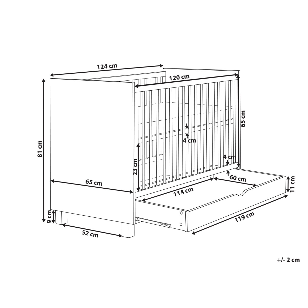 Łóżeczko dziecięce z szufladą GUNNAR 60 x 120 cm Biały