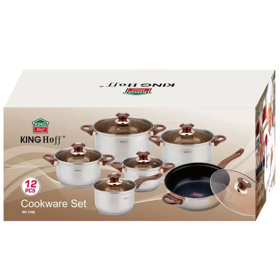 Zestaw garnków stalowych 12 ele. garnki indukcja komplet Jumbo Rosegold KINGHOFF