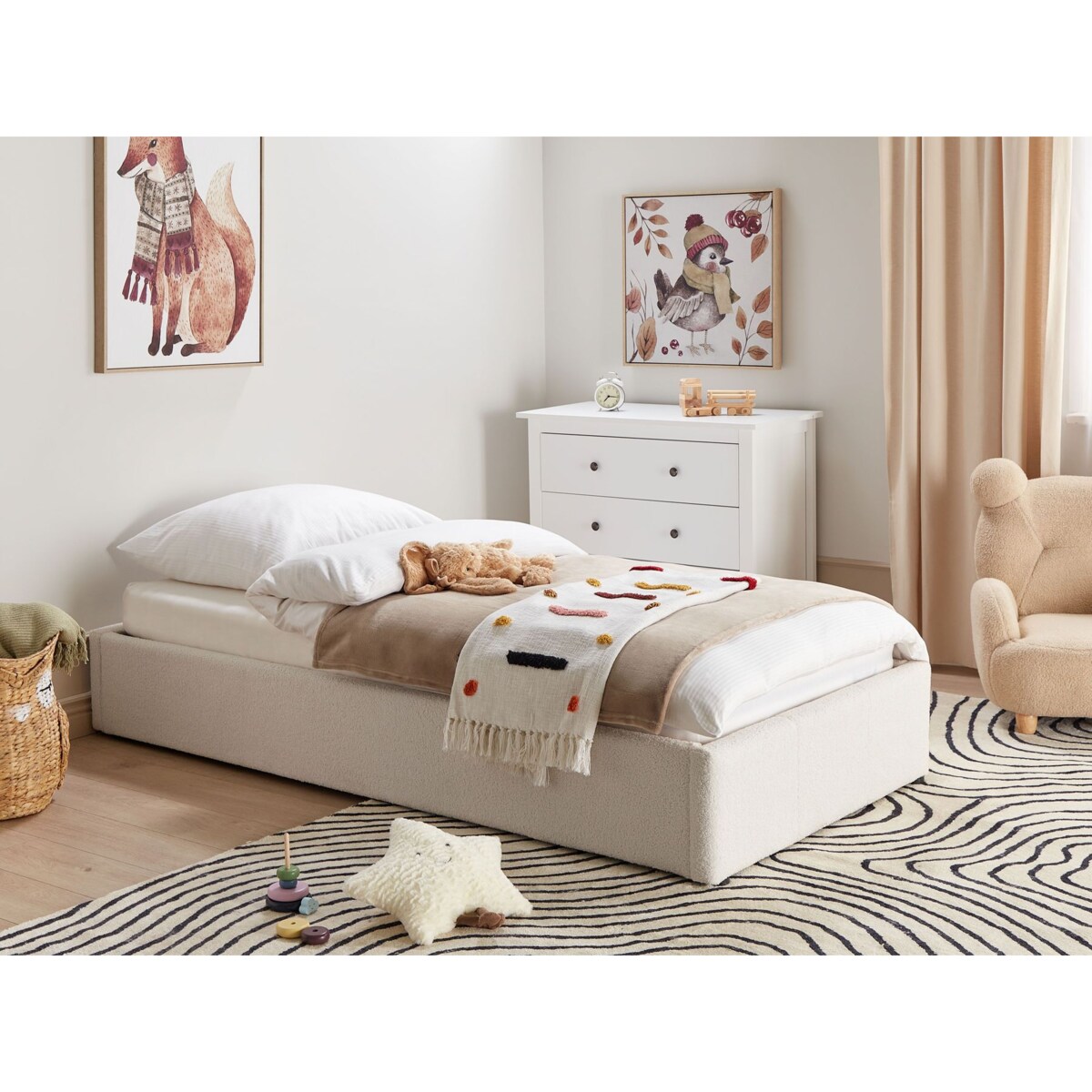 Łóżko z pojemnikiem boucle 90 x 200 cm złamana biel DINAN
