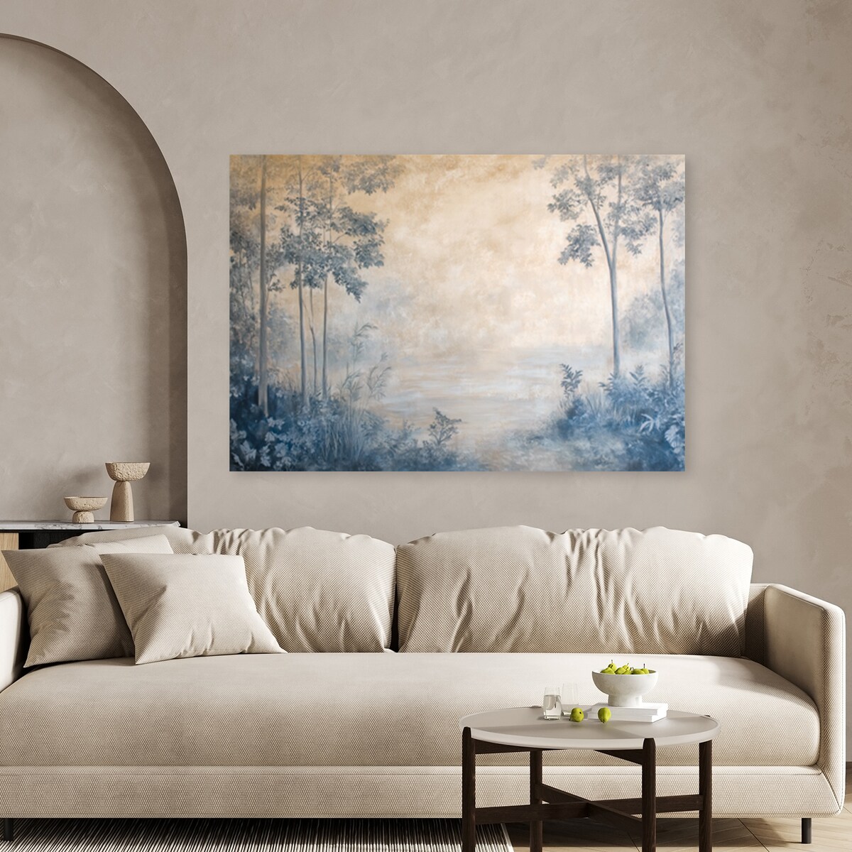 Nowoczesny obraz do salonu sypialni kuchni biura na scianę Las we mgle krajobraz w beżu 120x80
