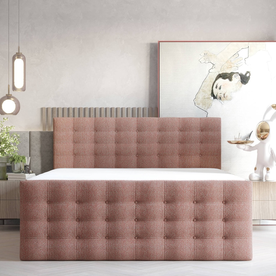 Łóżko kontynentalne STATE 160x200 z pojemnikiem, Czerwony, tkanina Grace 55