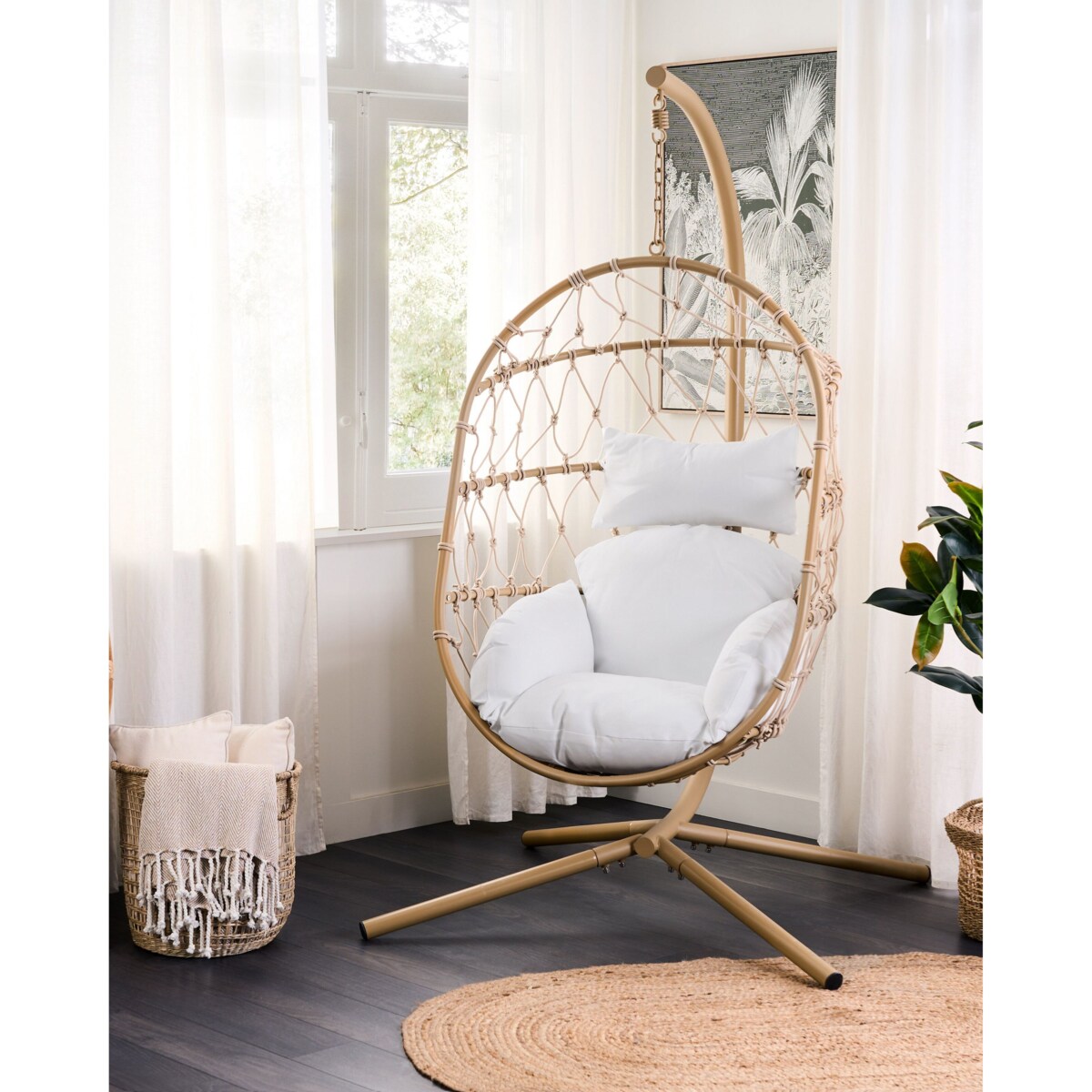 Fotel wiszący ze stojakiem beżowe ADRIA