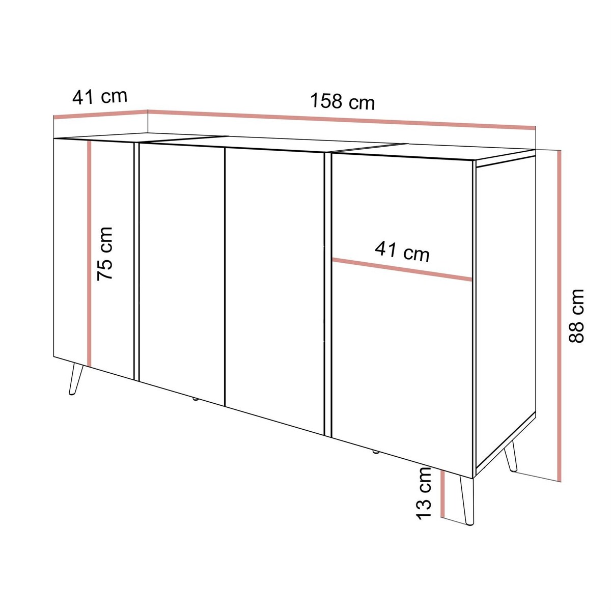 Komoda ONYX 4D 158 cm na złotych nóżkach, biała, uchwyty złote