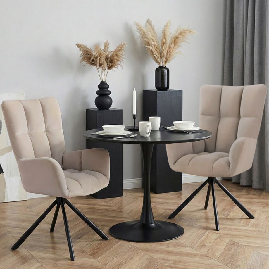 Krzesło tapicerowane obrotowe 180 do salonu jadalni nowoczesne welurowe beżowy