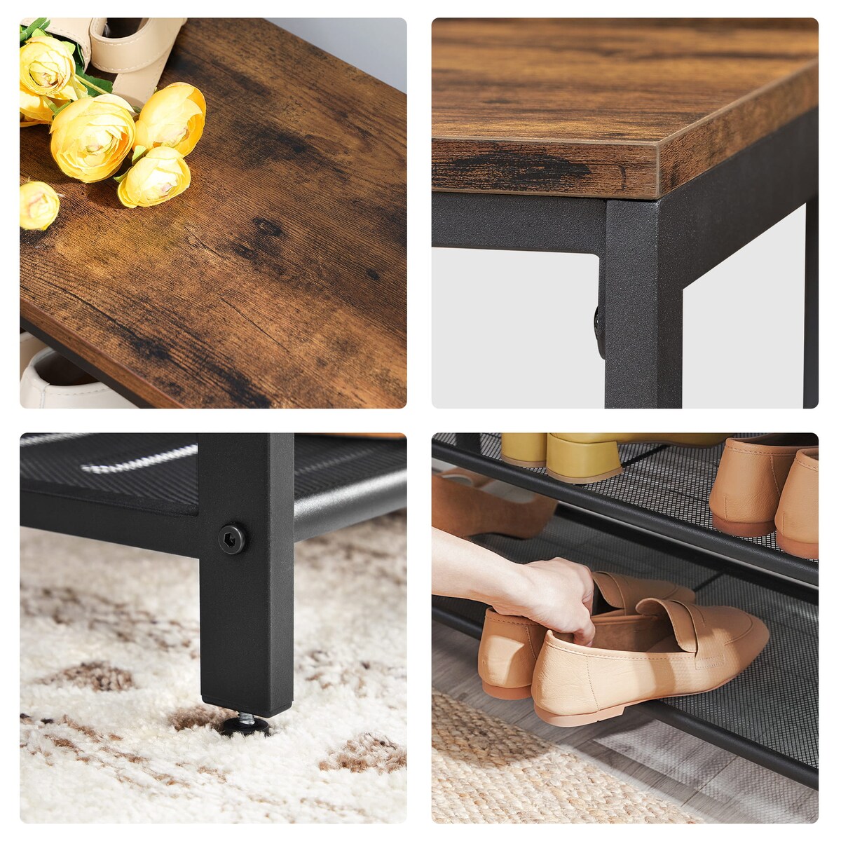 Szafka Na Buty 80X30X44,5 Cm Rustykalny Brąz, Czarny